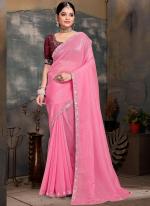 Currency Silk Pink Ceremonial Wear Embroidery Work Saree